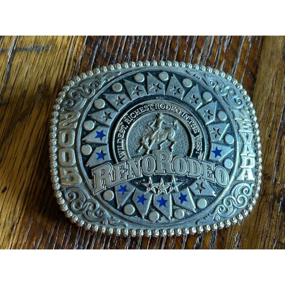 2005 Reno Rodeo Belt Buckle Solid Bronze Wildest Richest Rodeo In The West Limit - Picture 1 of 5